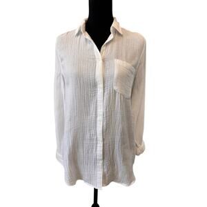 New BEACHLUNCHLOUNGE White Cotton Long Sleeve Button-Up Shirt Size XS